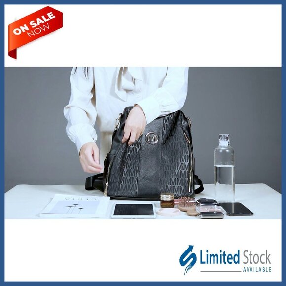 Vegan Leather Anti-Theft Backpack Purse Set with Multi Pockets main image 5